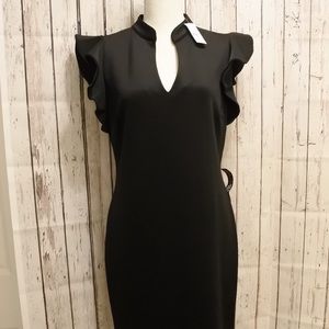 Black NY&Co Sheath Dress with Ruffle Sleeves/DeepV